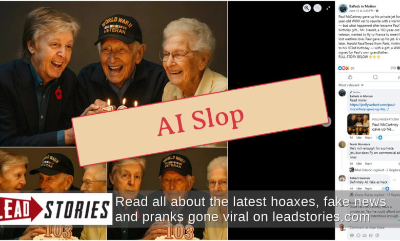 Fact Check: Paul McCartney Did NOT Give Private Jet To World War Two Vet To Reunite With Wartime Lover